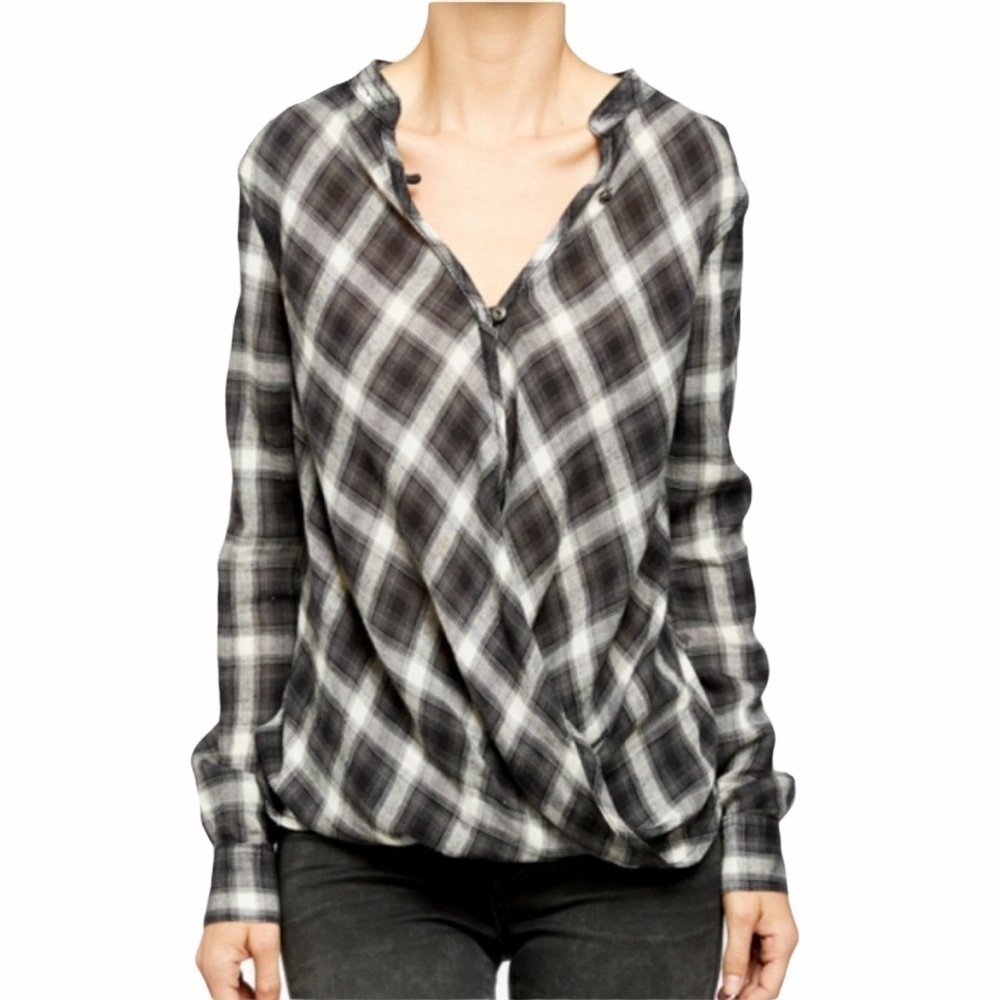 NWT Blank NYC Plaid Draped Long Sleeve